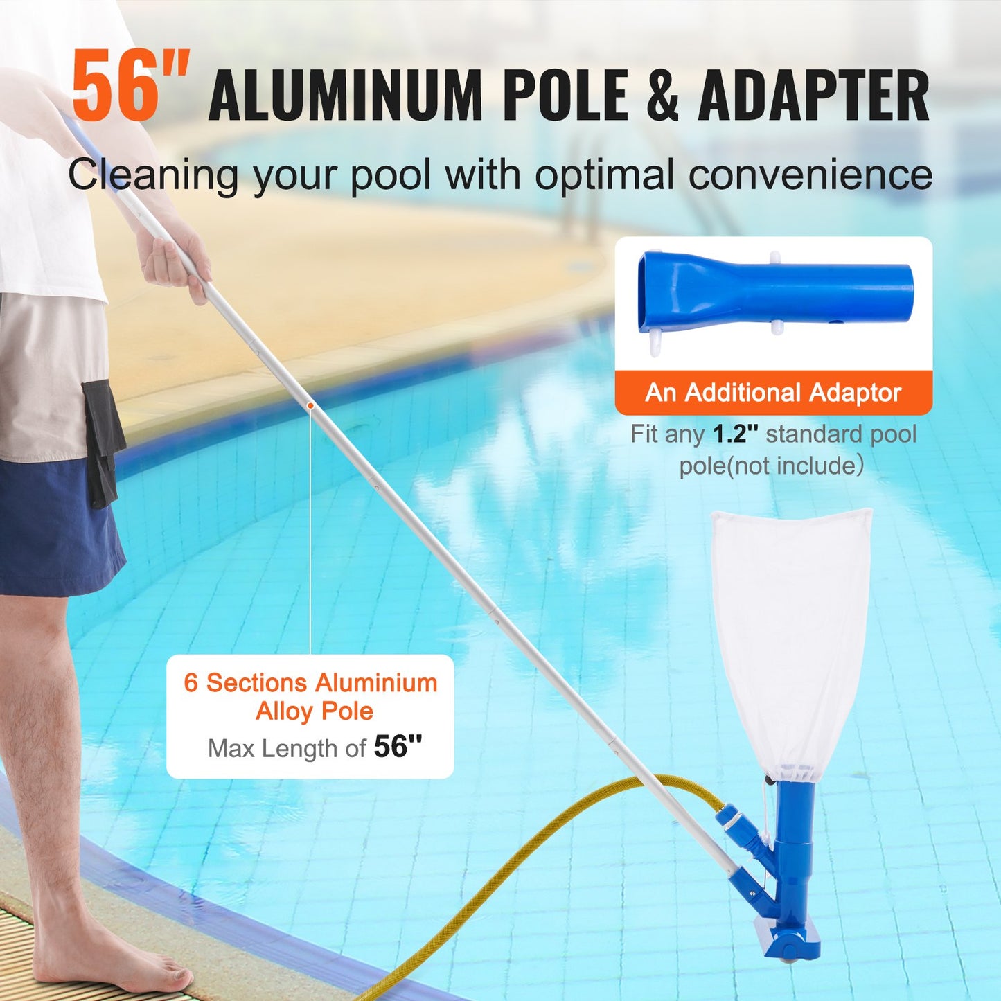 VEVOR Portable Pool Vacuum, Handheld Pool Vacuum Cleaner with 3 Scrub Brushes &