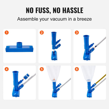 Portable Pool Vacuum Cleaner with 3 Brushes & 6-Section Pole for Pools & Spas