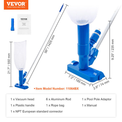 VEVOR Portable Pool Vacuum, Handheld Pool Vacuum Cleaner with 3 Scrub Brushes &