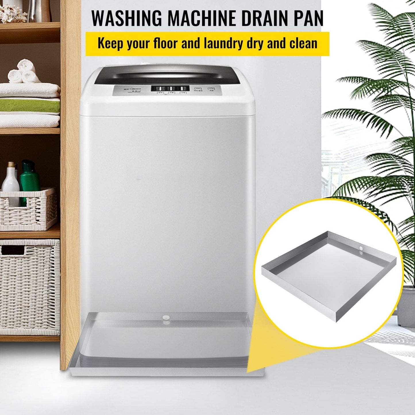 Stainless Steel Washing Machine Pan with Drain, 0.81m x 0.76m x 0.06m, 6.4kg