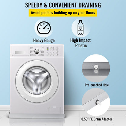 Stainless Steel Washing Machine Pan with Drain, 0.81m x 0.76m x 0.06m, 6.4kg