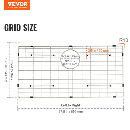 VEVOR Sink Protector Grid, 699x343 mm Stainless Steel Sink Grates, Rear Drain Sink