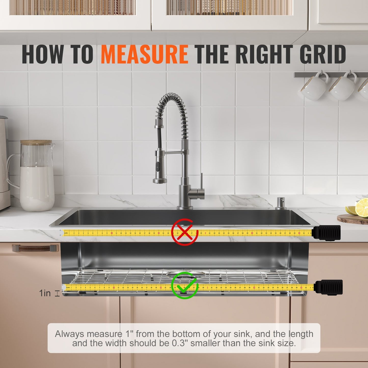 VEVOR Sink Protector Grid, 699x343 mm Stainless Steel Sink Grates, Rear Drain Sink