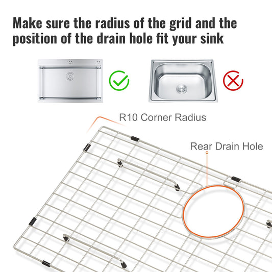 Stainless Steel Sink Protector Grid, 699x343 mm, Rear Drain, Silver Finish