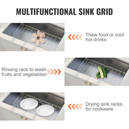 Stainless Steel Sink Protector Grid, 699x343 mm, Rear Drain, Silver Finish