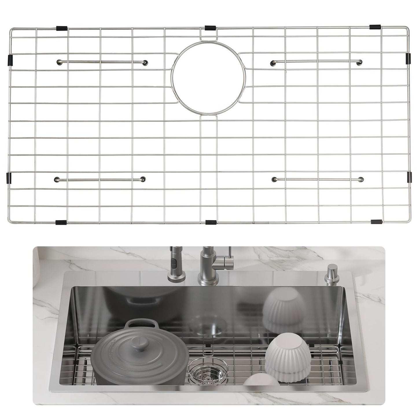 VEVOR Sink Protector Grid, 699x343 mm Stainless Steel Sink Grates, Rear Drain Sink