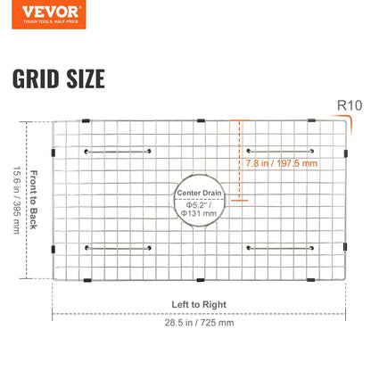 Stainless Steel Sink Protector Grid, 72.5x39.5 cm, Centered Drain Design