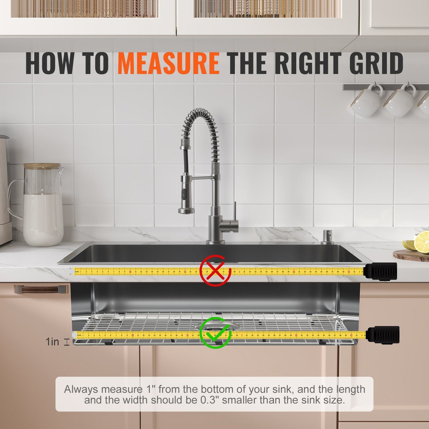 VEVOR Sink Protector Grid, 72.5x39.5 cm Stainless Steel Sink Grates, Centered Drain