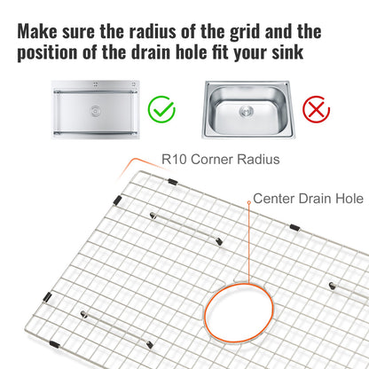 VEVOR Sink Protector Grid, 72.5x39.5 cm Stainless Steel Sink Grates, Centered Drain