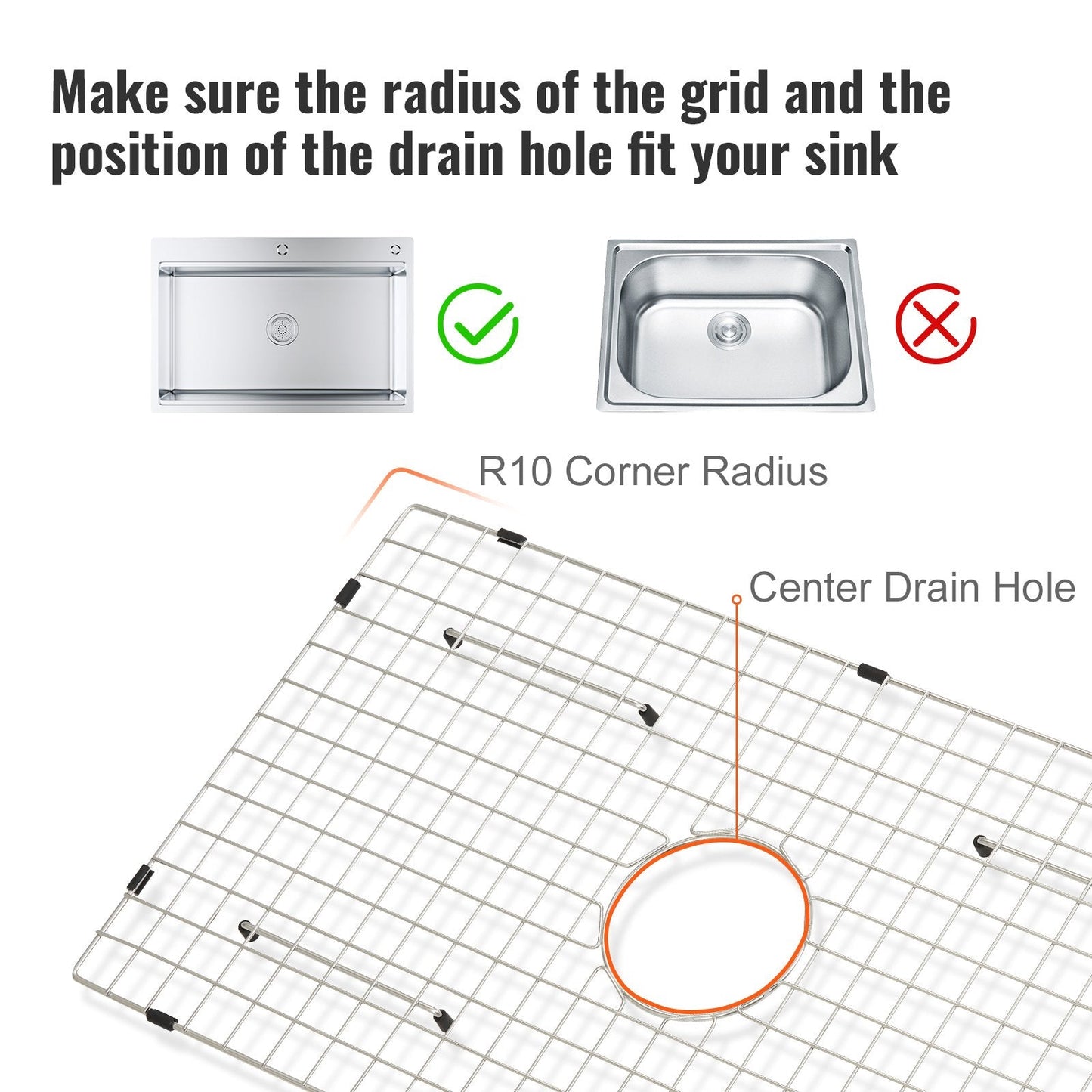 Stainless Steel Sink Protector Grid, 72.5x39.5 cm, Centered Drain Design