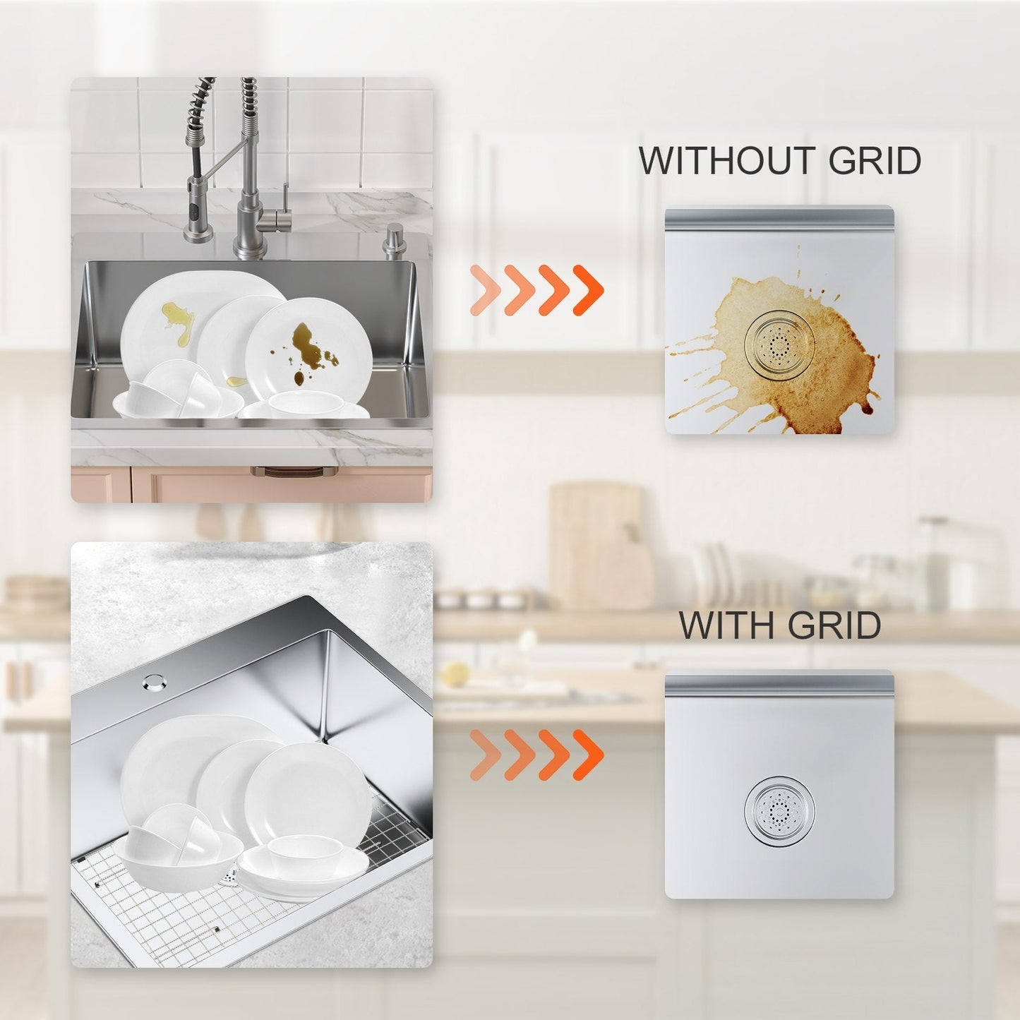Stainless Steel Sink Protector Grid, 72.5x39.5 cm, Centered Drain Design