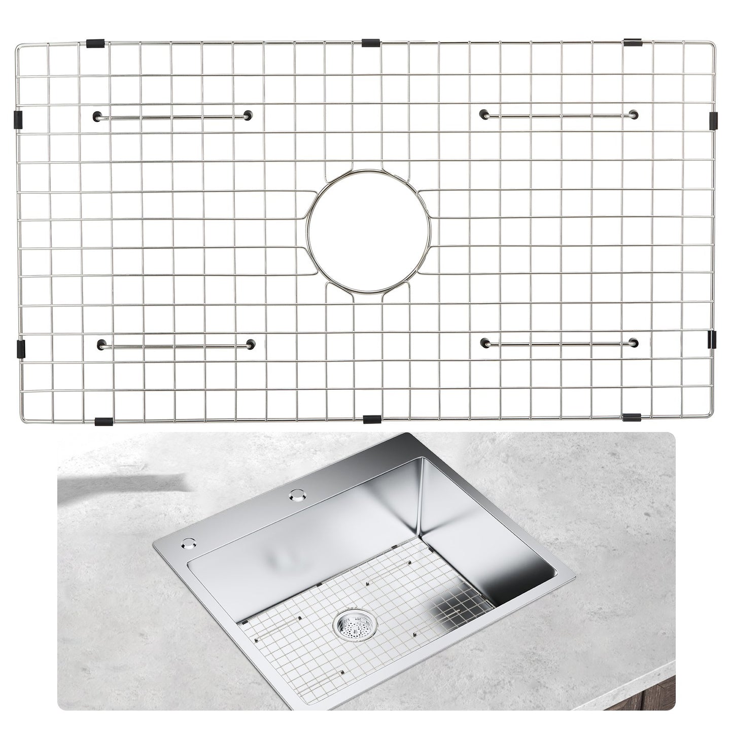 VEVOR Sink Protector Grid, 72.5x39.5 cm Stainless Steel Sink Grates, Centered Drain