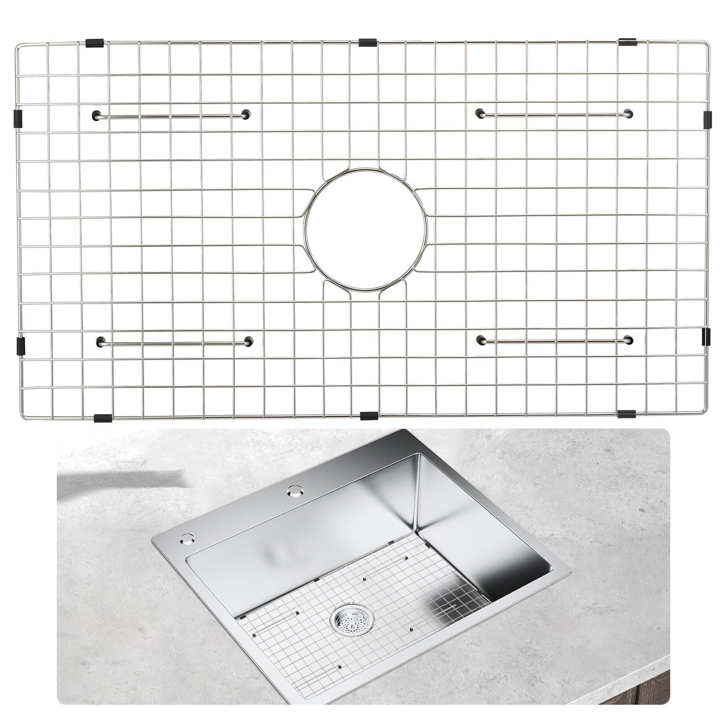 Stainless Steel Sink Protector Grid, 72.5x39.5 cm, Centered Drain Design