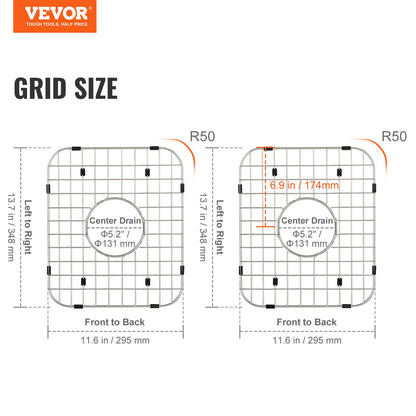 VEVOR Sink Protector Grid 2PCS, 13.7"x11.6" Stainless Steel Sink Grates, Centered