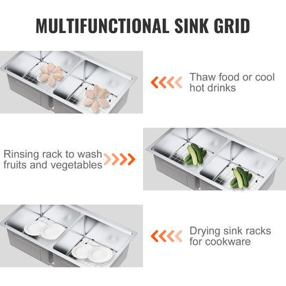 VEVOR Sink Protector Grid 2PCS, 13.7"x11.6" Stainless Steel Sink Grates, Centered
