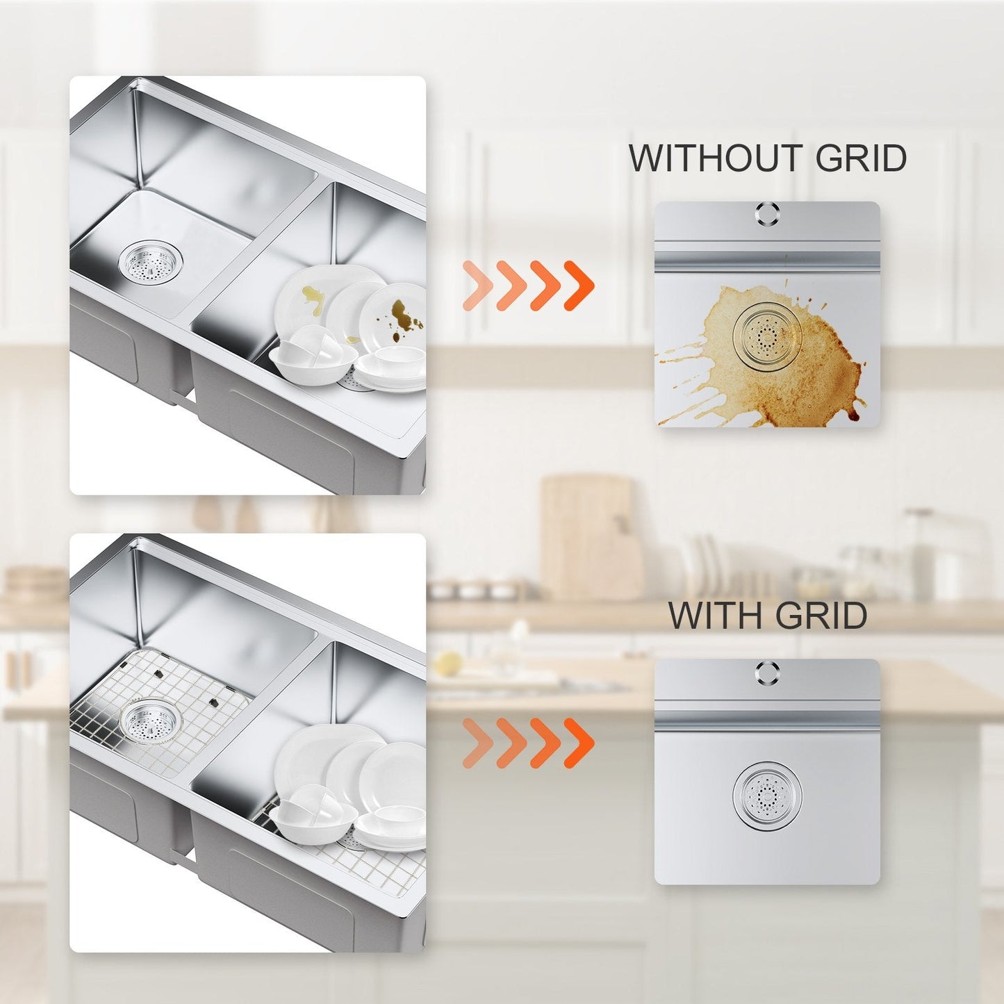 Stainless Steel Sink Bottom Grids, 2PCS, 0.35x0.29m for Kitchen Sinks