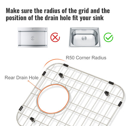 VEVOR Sink Protector Grid 2PCS, 13.3"x11.6" Stainless Steel Sink Grates, Rear Drain
