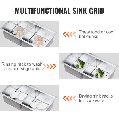 VEVOR Sink Protector Grid 2PCS, 13.3"x11.6" Stainless Steel Sink Grates, Rear Drain