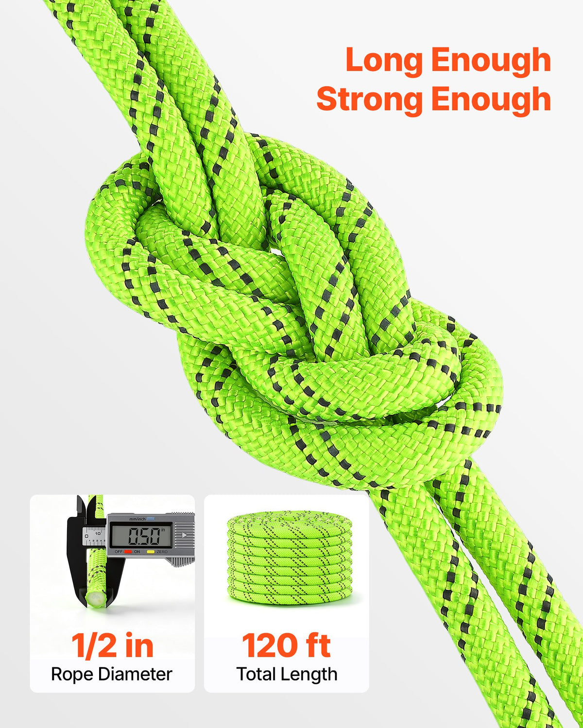 Double Braided Polyester Rope 12.7 mm x 36 m Arborist Rigging Rope, for Tree Work, Heavy Duty 11 Strands, 1678 kg High Breaking Strength, Outdoor Climbing Towing Swing Pulling Cord, Green
