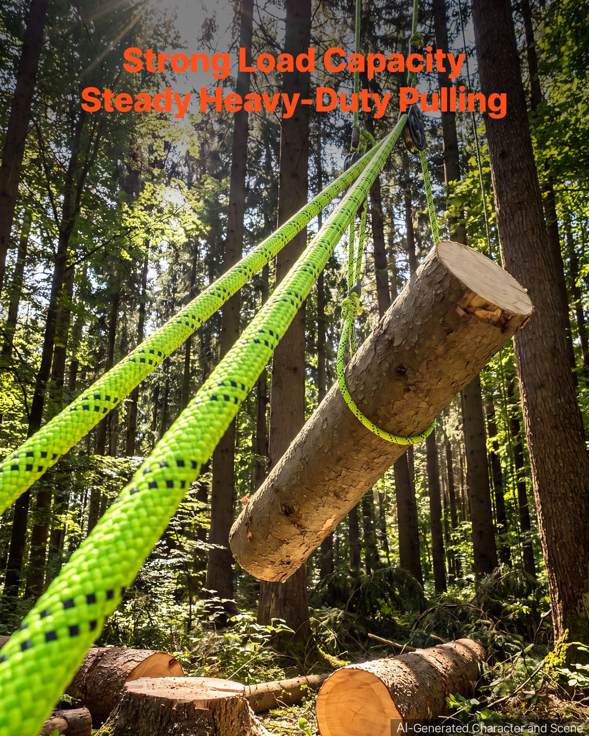 Double Braided Polyester Rope 19.1 mm x 67 m Arborist Rigging Rope, for Tree Work, Heavy Duty 26 Strands, 8800 kg High Breaking Strength, Outdoor Climbing Towing Swing Pulling Cord, Green