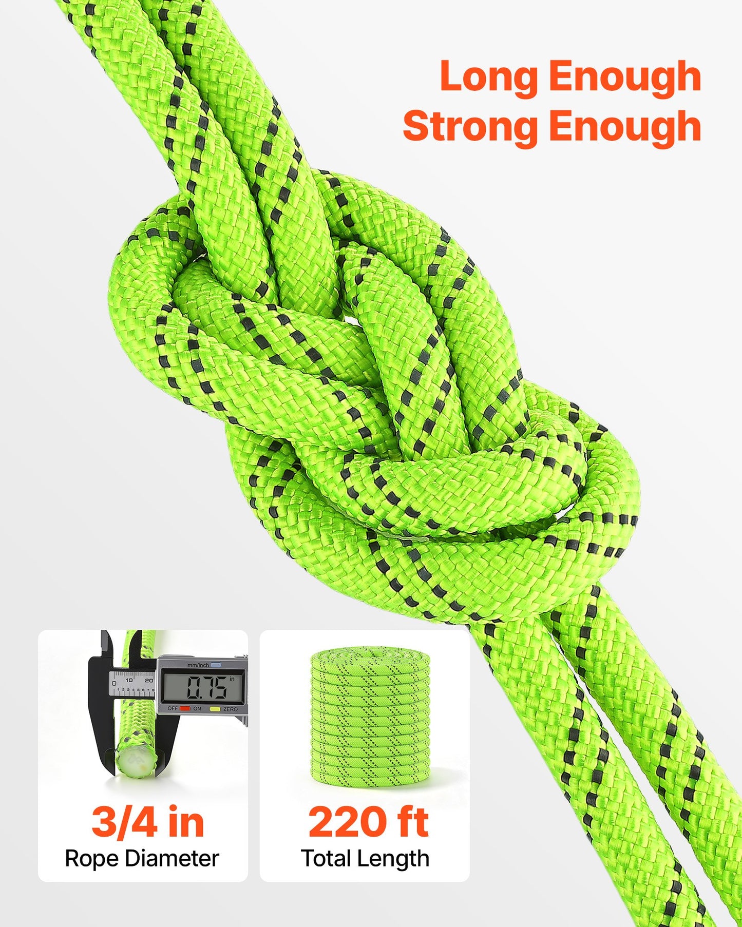 Double Braided Polyester Rope 19.1 mm x 67 m Arborist Rigging Rope, for Tree Work, Heavy Duty 26 Strands, 8800 kg High Breaking Strength, Outdoor Climbing Towing Swing Pulling Cord, Green