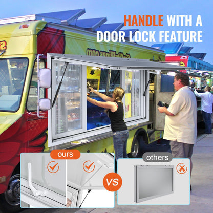 Aluminum Alloy Food Truck Service Window with Sliding Panels & Awning (0.9m x 0.9m)