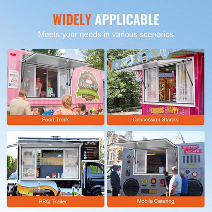 Aluminum Alloy Food Truck Service Window with Sliding Panels & Awning (0.9m x 0.9m)