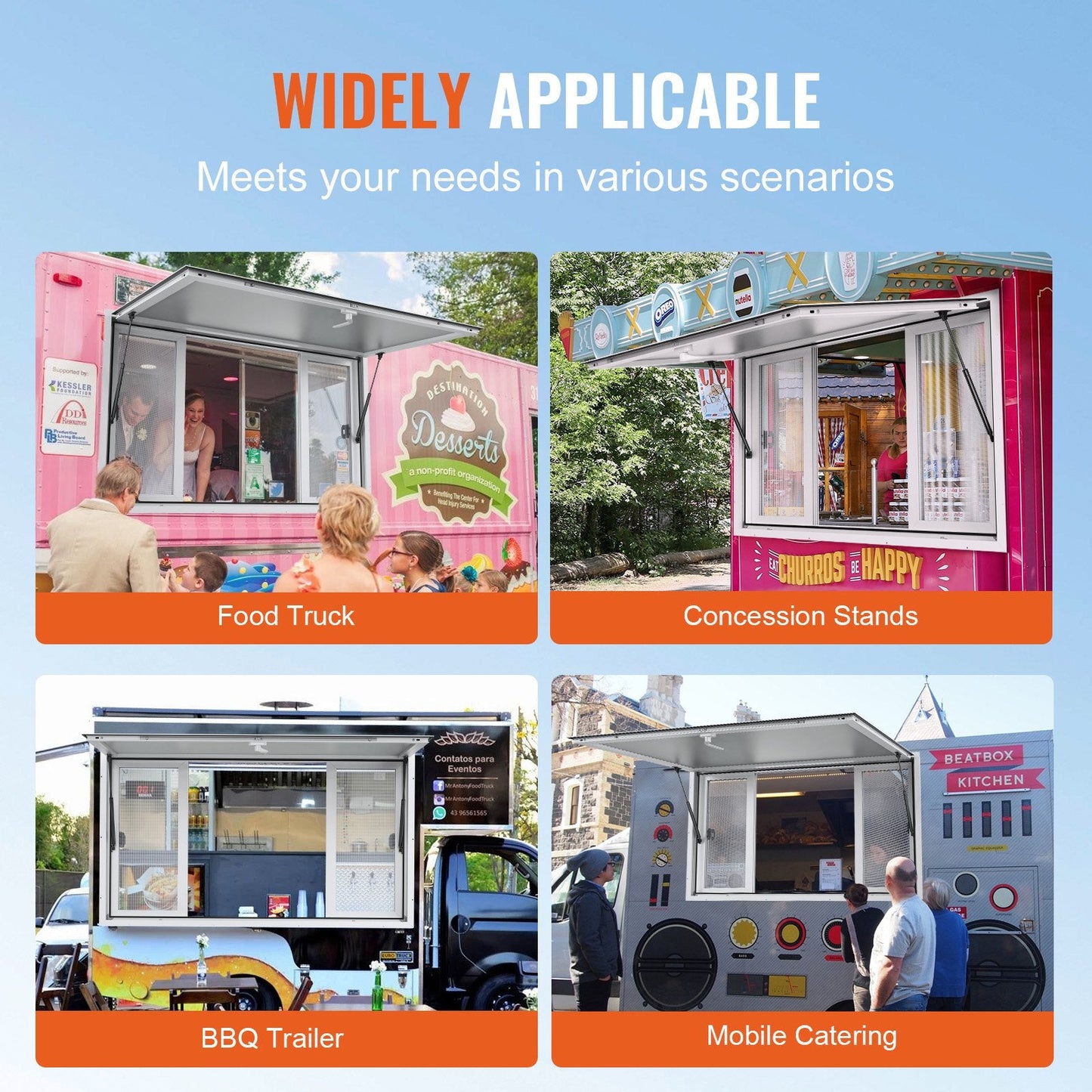 Aluminum Alloy Concession Window with Sliding Panels for Food Trucks, 1.2x0.9m