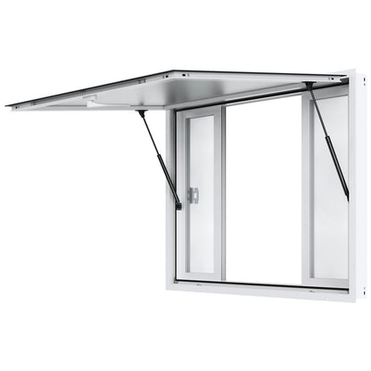Concession Window for Food Truck, 1220x915 mm Aluminum Alloy Service Window, Up to 85 Degrees Serving Window with 4 Sliding Windows & Awning Door & Drag Hook, for Food Truck Concession Trailer
