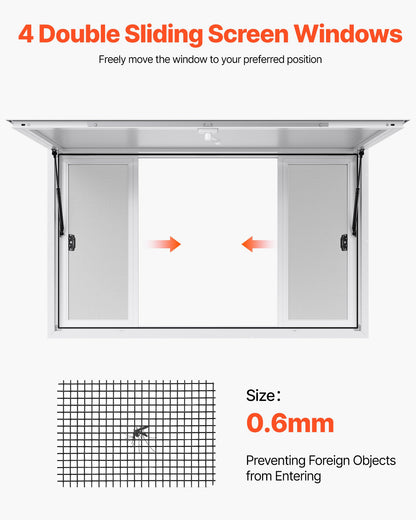 Concession Window 1524x915 mm, Aluminum Alloy Service Window for Food Truck, Up to 85 Degrees Stand Serving Window with 4 Sliding Windows, Awning Door, and Drag Hook, for Concession Trailers