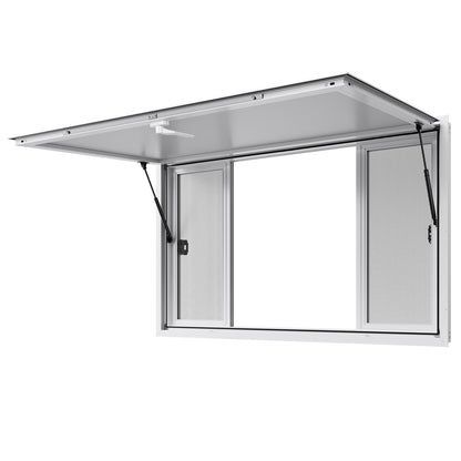 Concession Window 1524x915 mm, Aluminum Alloy Service Window for Food Truck, Up to 85 Degrees Stand Serving Window with 4 Sliding Windows, Awning Door, and Drag Hook, for Concession Trailers