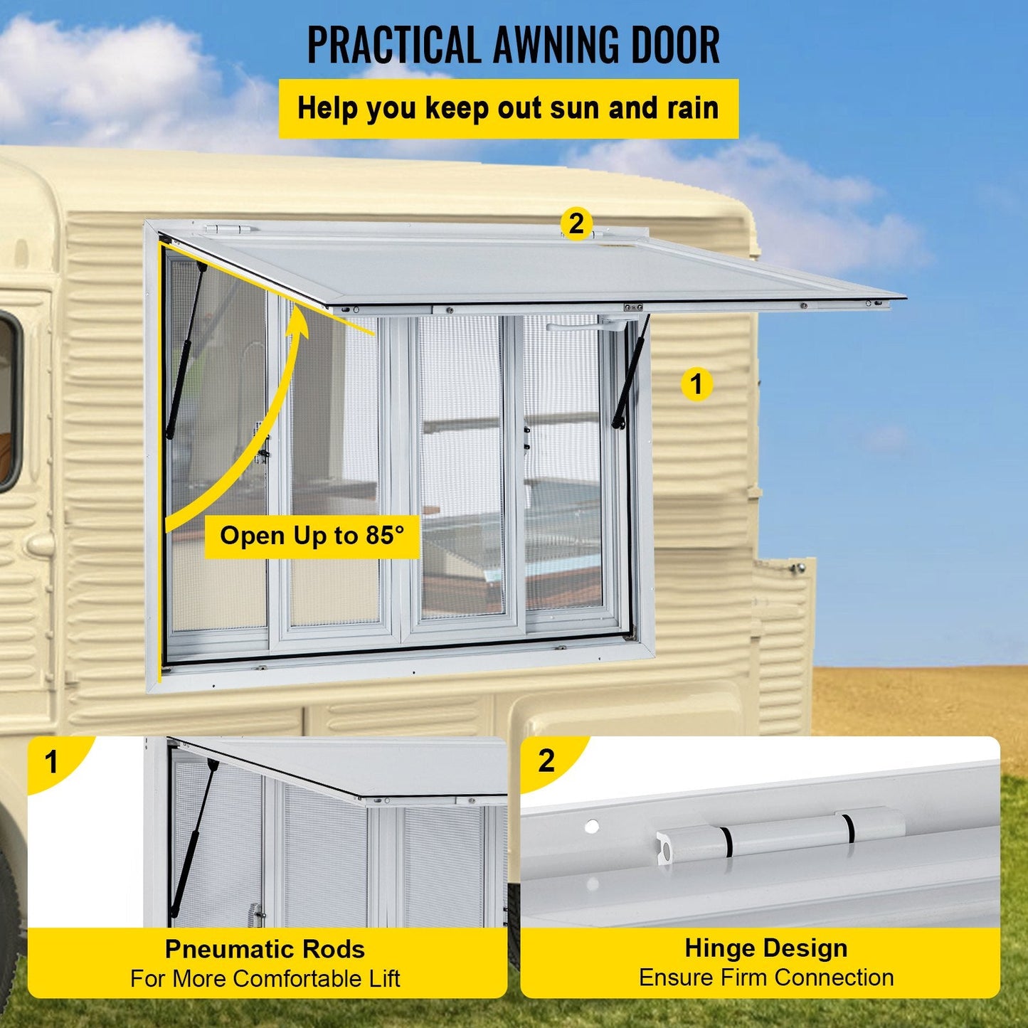 Aluminum Alloy 0.9 x 0.9 m Food Truck Service Window with Awning & Screens