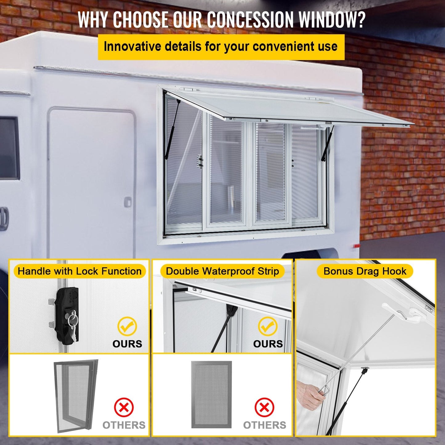 Aluminum Alloy 0.9 x 0.9 m Food Truck Service Window with Awning & Screens