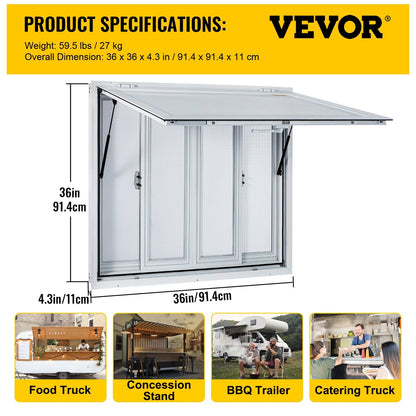 Aluminum Alloy 0.9 x 0.9 m Food Truck Service Window with Awning & Screens