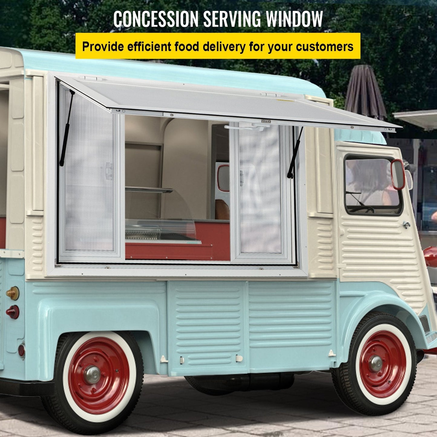 Food Truck Serving Window Awning with 4 Screens, 1.2m x 0.9m, 31kg Aluminum Frame