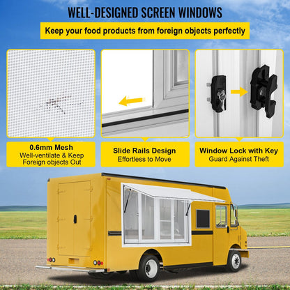 Food Truck Serving Window Awning with 4 Screens, 1.2m x 0.9m, 31kg Aluminum Frame