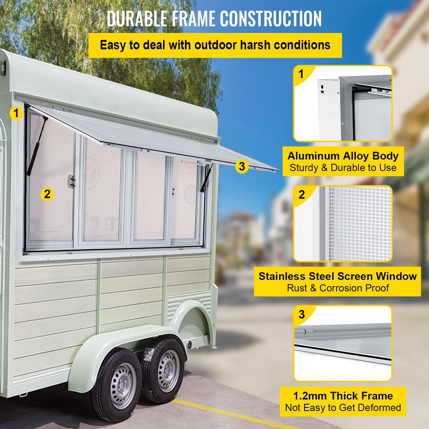 Concession Stand Food Truck Window Awning 1.5x0.9m with 4 Screens