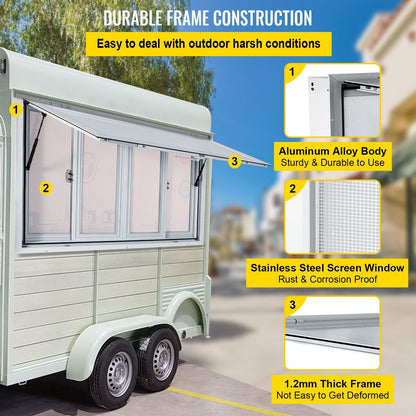 Concession Stand Food Truck Window Awning 1.5x0.9m with 4 Screens