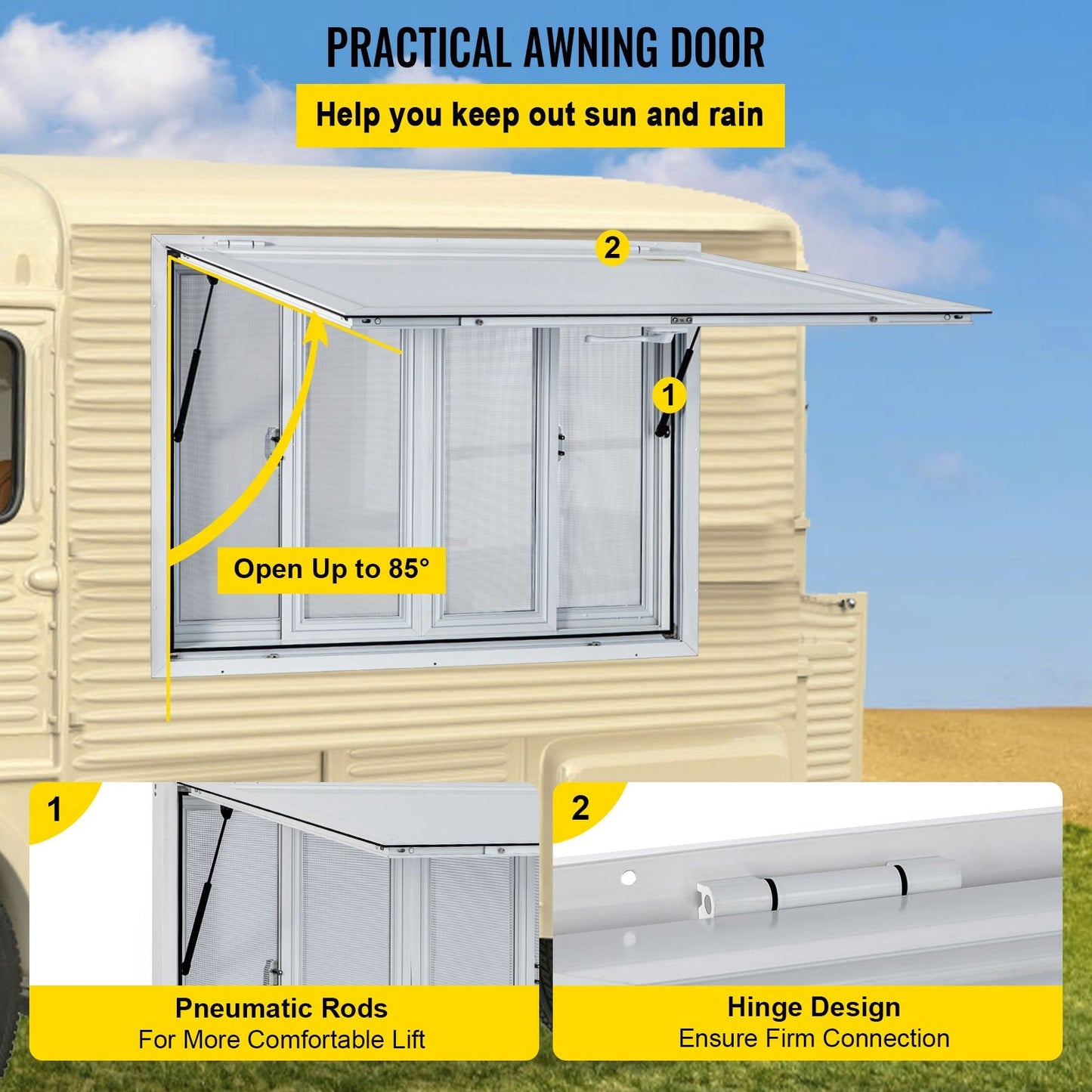Concession Stand Food Truck Window Awning 1.5x0.9m with 4 Screens