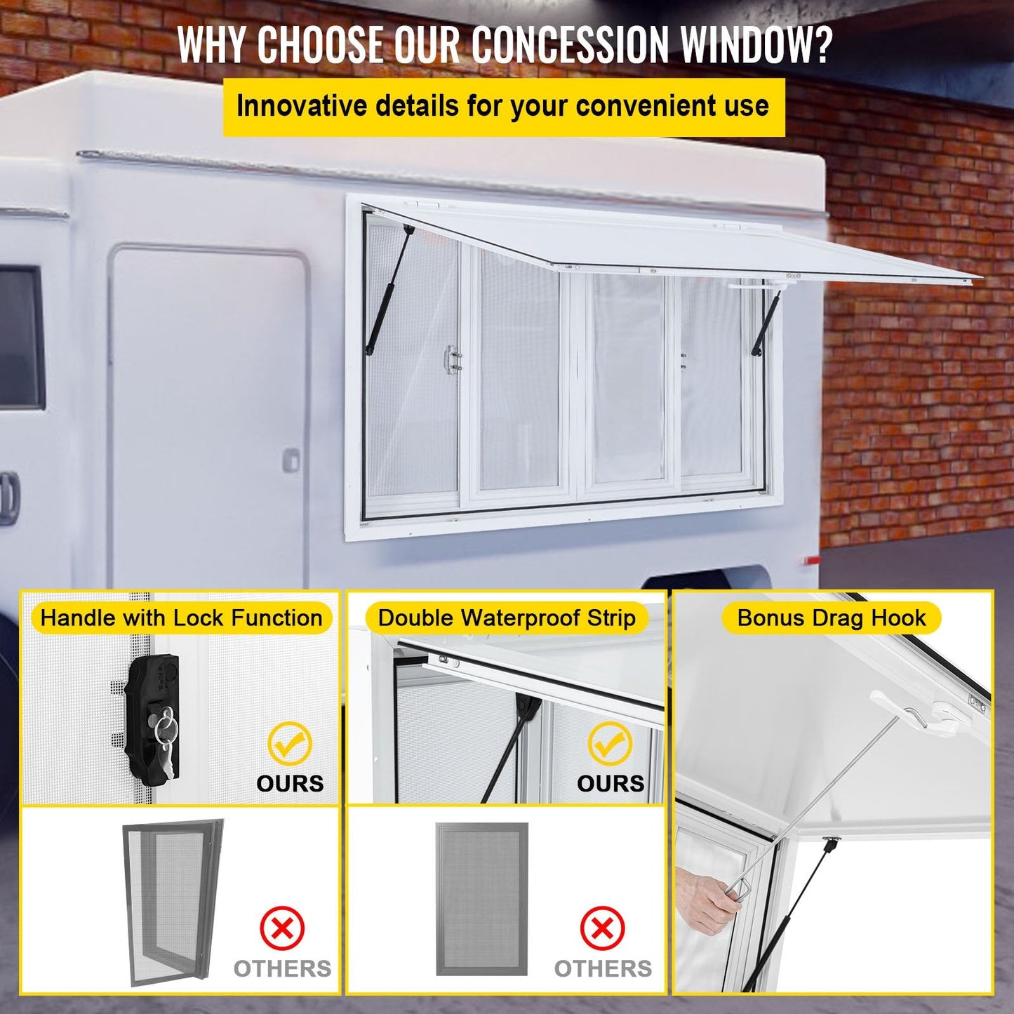 Concession Stand Food Truck Window Awning 1.5x0.9m with 4 Screens