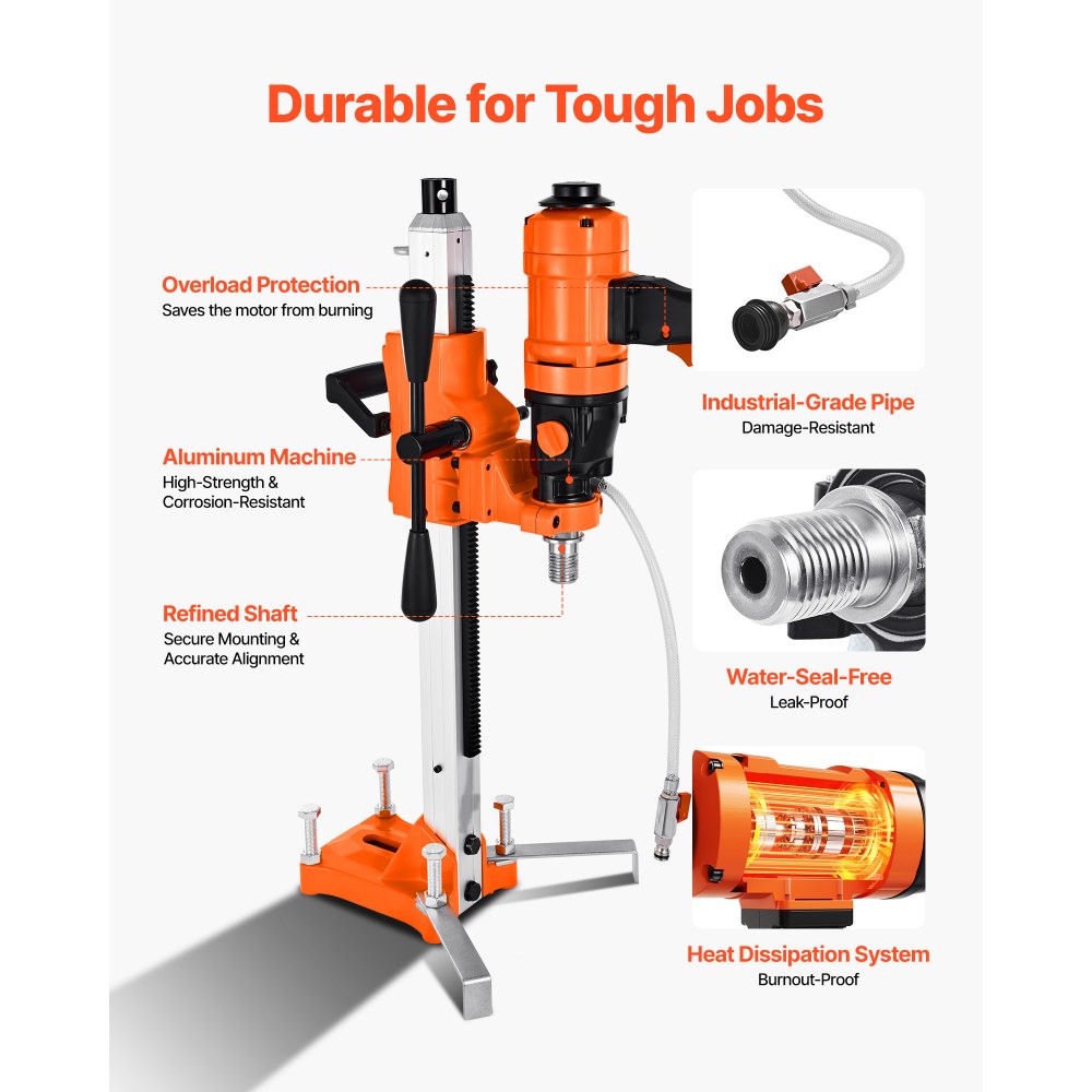 VEVOR Diamond Core Drill Machine Handheld & Stand Concrete Core Drill Rig 200 mm