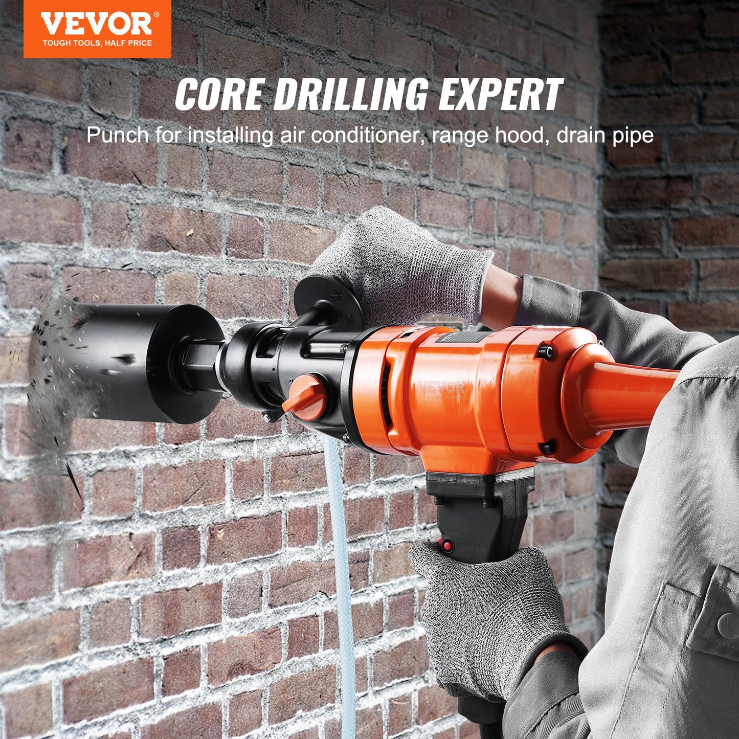 VEVOR Diamond Core Drilling Machine, 4in Handheld Wet Concrete Core Drill Rig, 1100-2400RPM