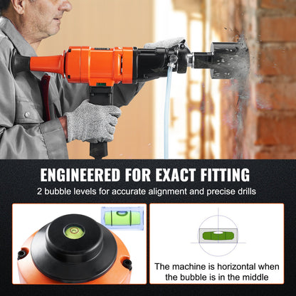 VEVOR Diamond Core Drilling Machine, 4in Handheld Wet Concrete Core Drill Rig, 1100-2400RPM