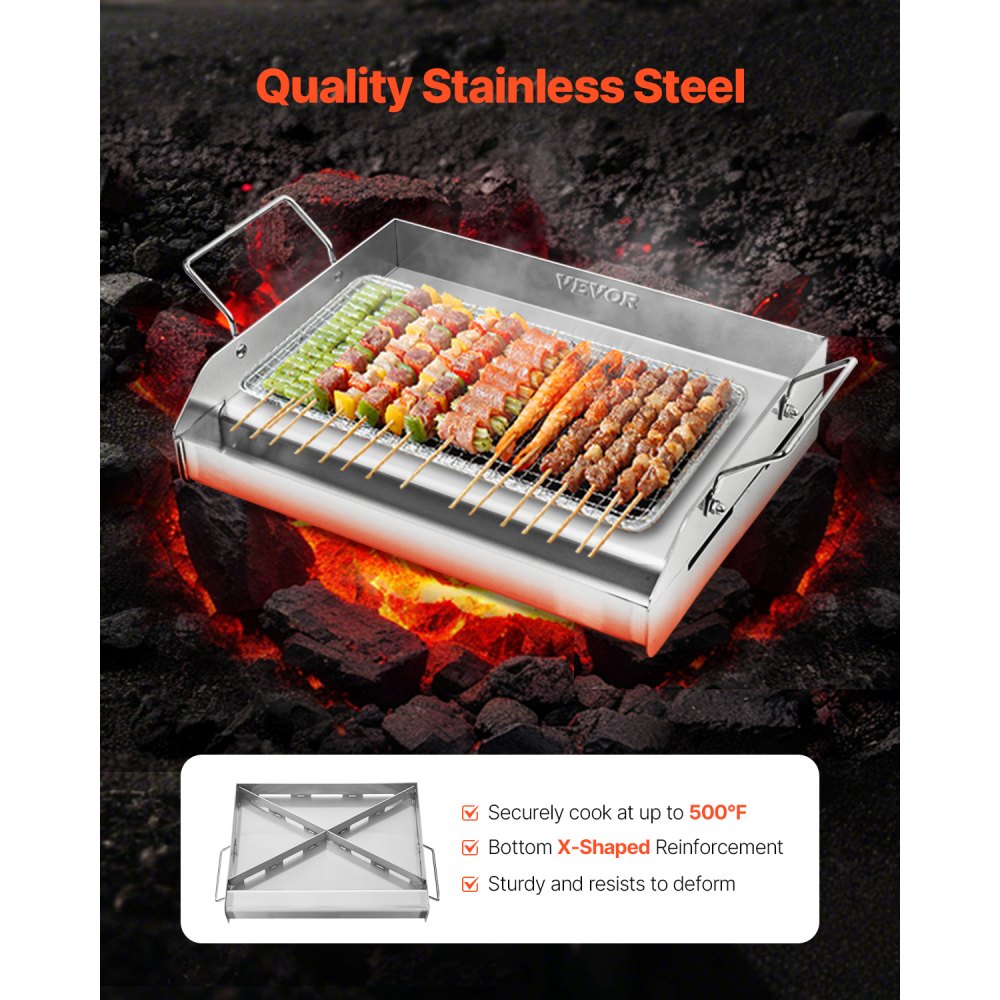 VEVOR 17x13 in Flat Top Griddle Stainless Steel Universal BBQ Grill Pan Cookware