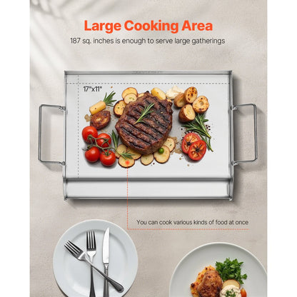 VEVOR 17x13 in Flat Top Griddle Stainless Steel Universal BBQ Grill Pan Cookware