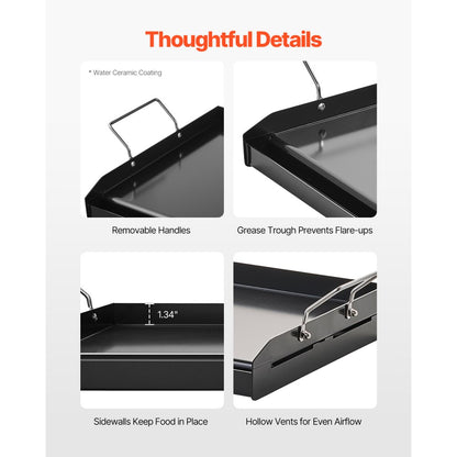 VEVOR 24x16 in Flat Top Griddle Carbon Steel Universal BBQ Grill Pan Cookware