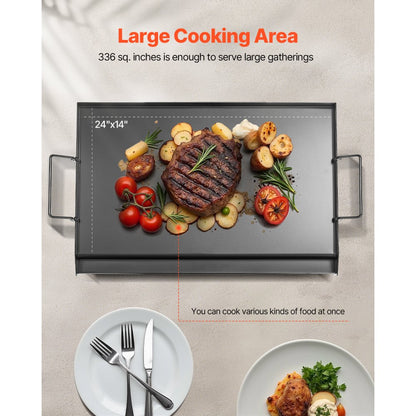 VEVOR 24x16 in Flat Top Griddle Carbon Steel Universal BBQ Grill Pan Cookware
