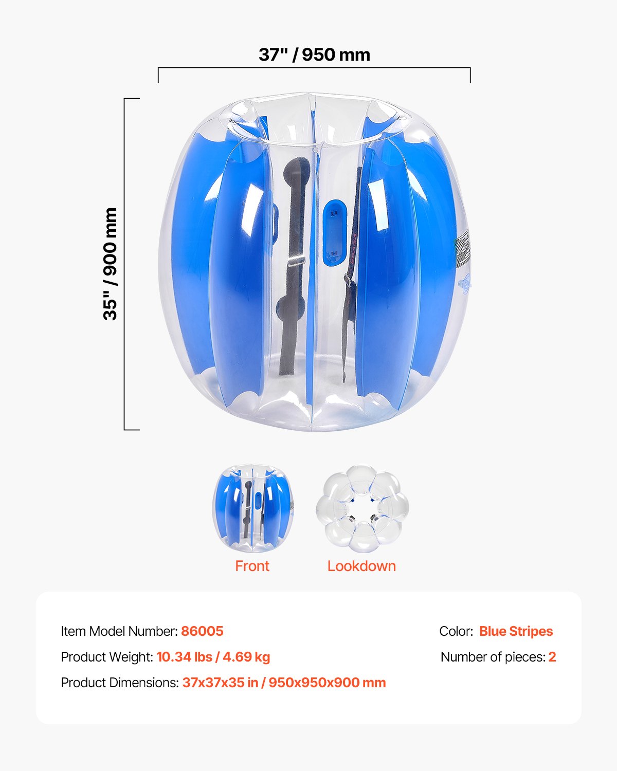 Inflatable Bumper Balls 2-Pack, 3FT/0.9M Body Sumo Zorb Ball, Durable Thick PVC Human Hamster Bubble Knocker for Outdoor Team Gaming Play, Bopper Toy for Playground Yard Park, Blue Stripes