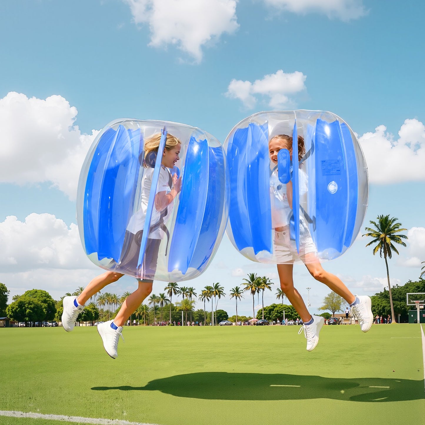 Inflatable Bumper Balls 2-Pack, 3FT/0.9M Body Sumo Zorb Ball, Durable Thick PVC Human Hamster Bubble Knocker for Outdoor Team Gaming Play, Bopper Toy for Playground Yard Park, Blue Stripes