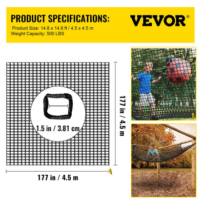VEVOR Climbing Cargo Net, 4.5 x 4.5 m Playground Climbing Cargo Net with 226.8kg